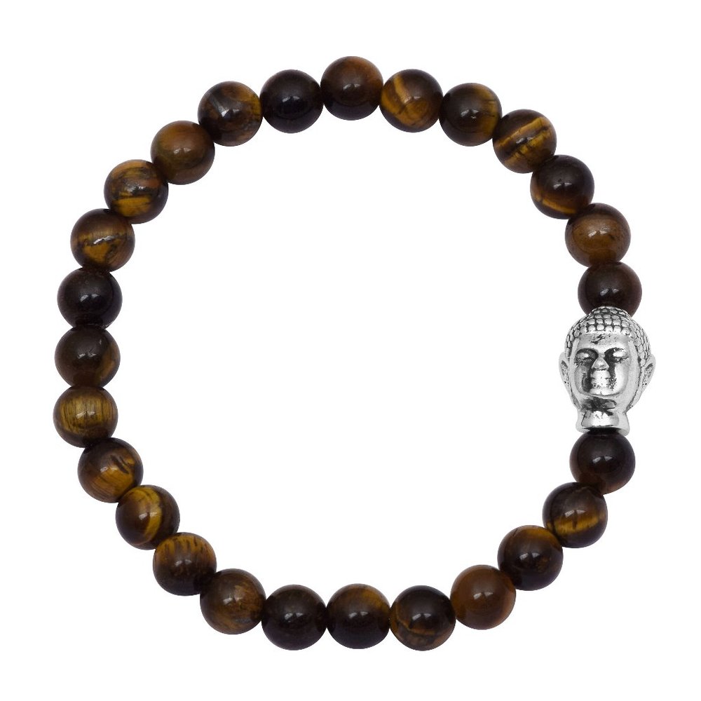Natural Tigers eye  Buddha Bracelet in 925 Silver